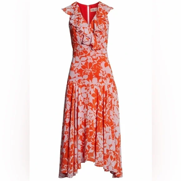 Eliza J Orange Asymmetrical Pleated Sundress - Picture 4 of 7